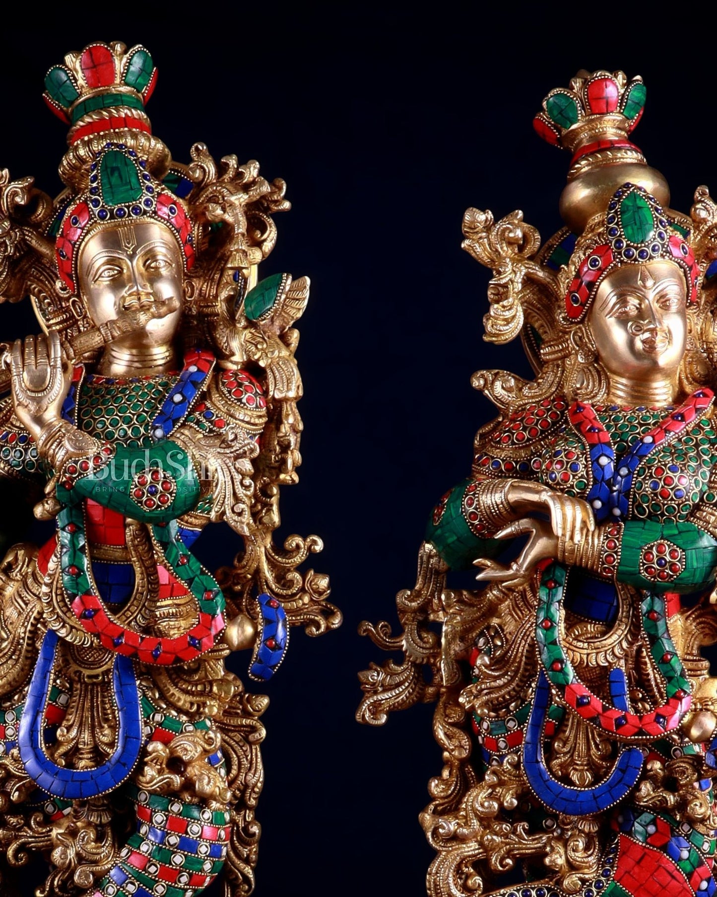 Brass Radha Krishna Pair 30 inch meenakari artwork - Budhshiv.com