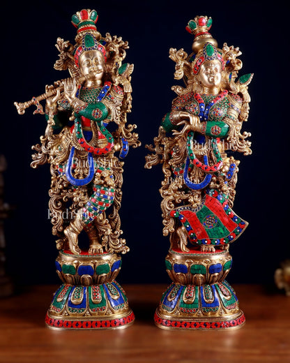 Brass Radha Krishna Pair 30 inch meenakari artwork - Budhshiv.com