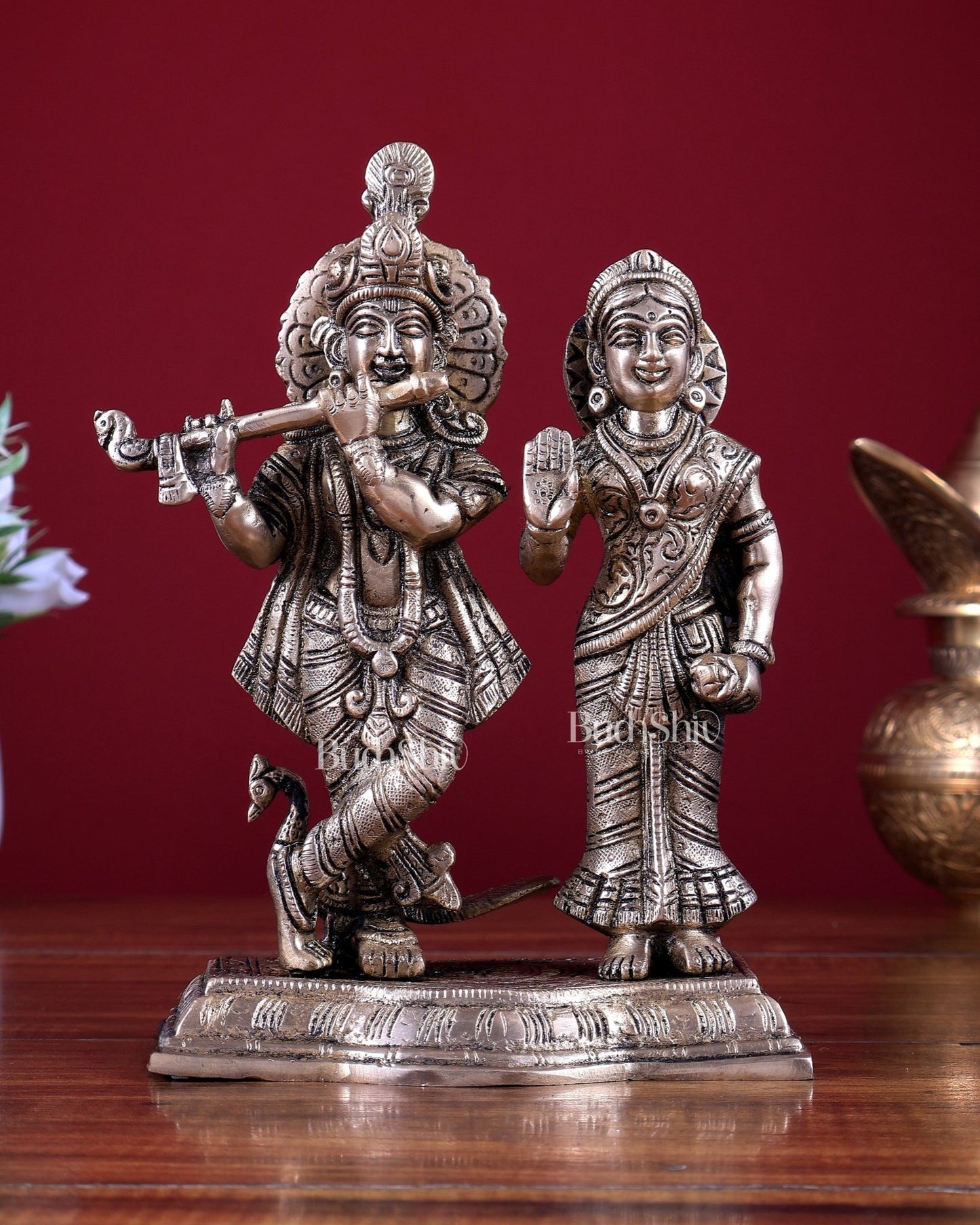 Brass Radha Krishna Statue 8 inch - Budhshiv.com