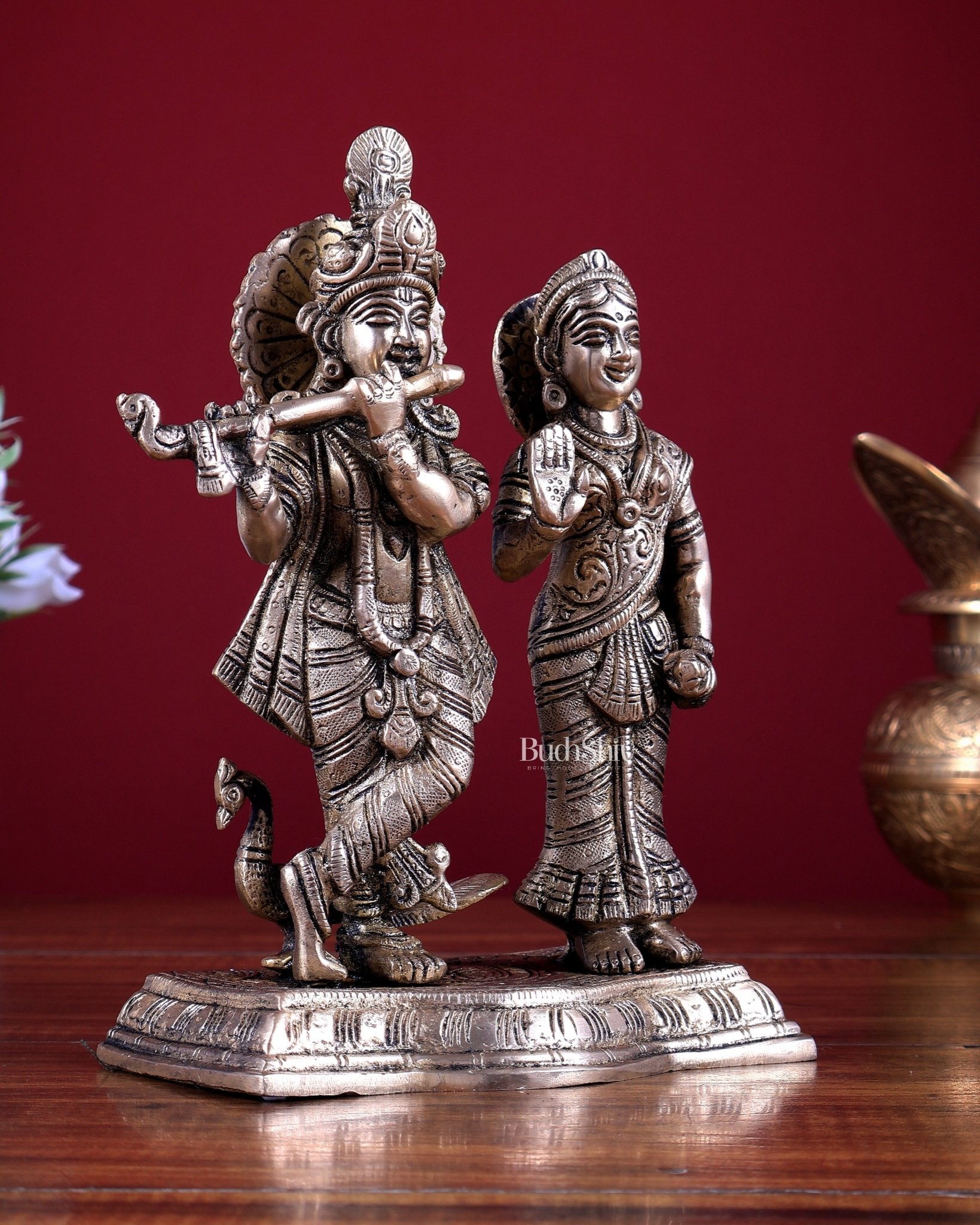 Brass Radha Krishna Statue 8 inch - Budhshiv.com