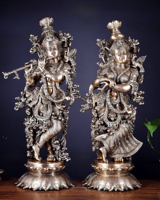 Brass Radha Krishna statue pair - 27 Inches - Budhshiv.com