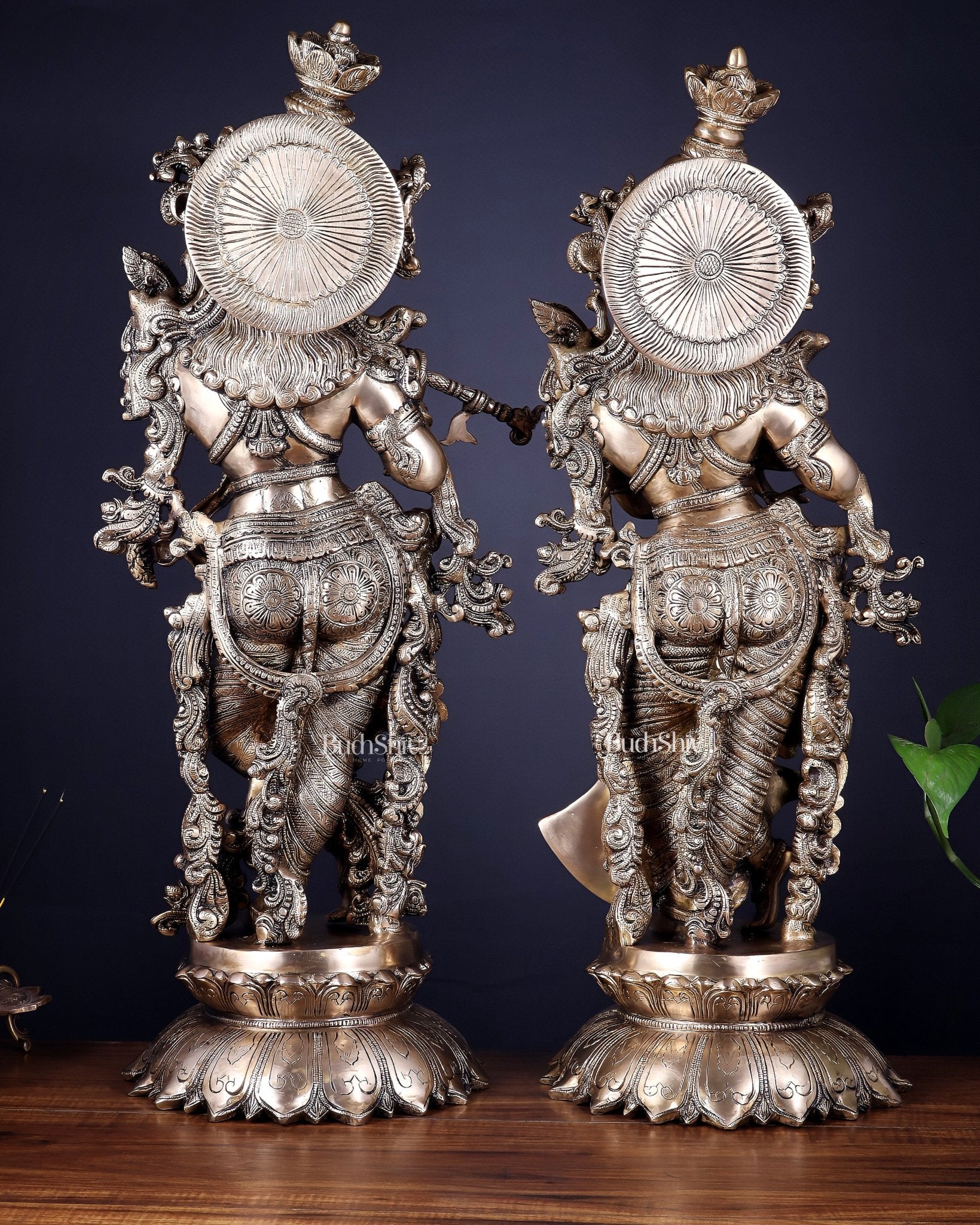 Brass Radha Krishna statue pair - 27 Inches - Budhshiv.com