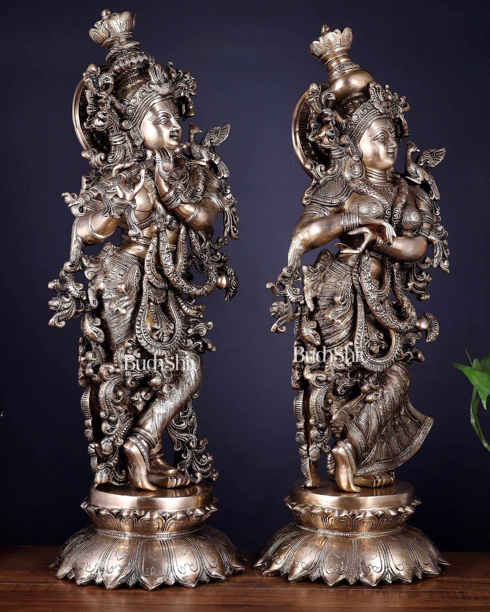Brass Radha Krishna statue pair - 27 Inches - Budhshiv.com