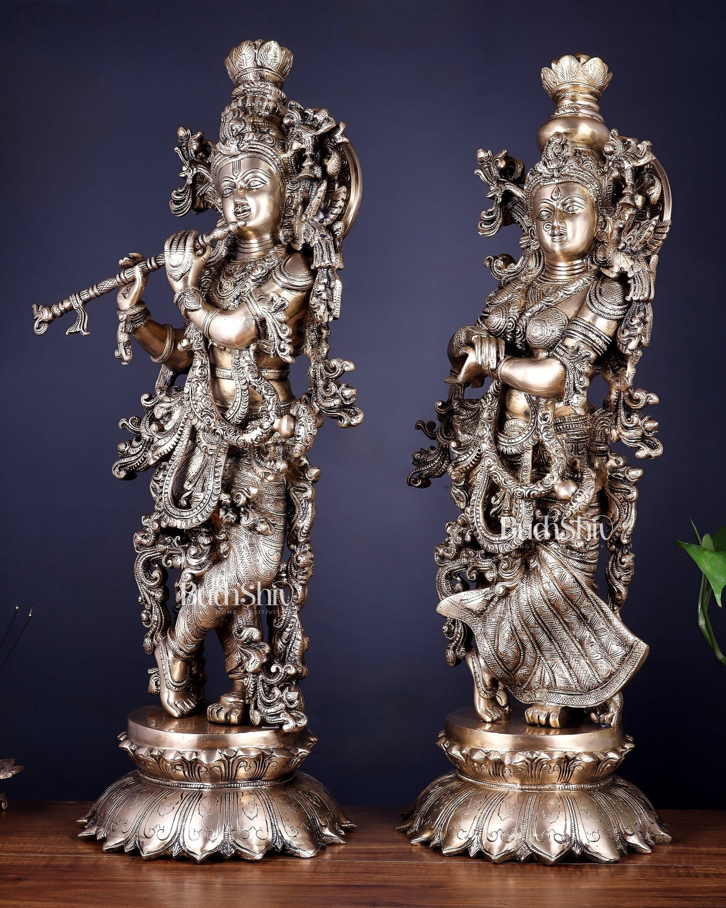 Brass Radha Krishna statue pair - 27 Inches - Budhshiv.com