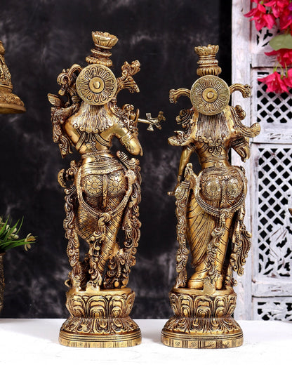Brass Radha Krishna Statues 14 inch Antique tone - Budhshiv.com