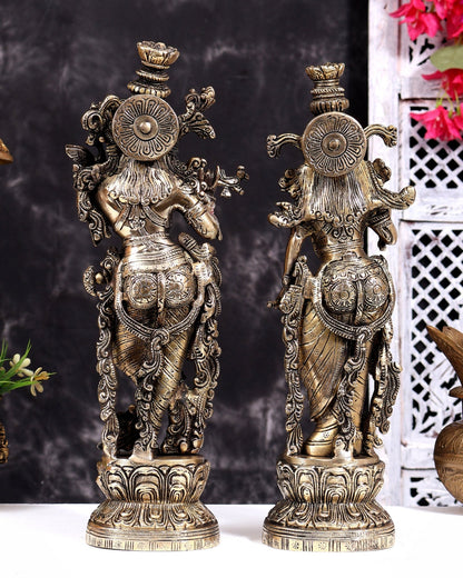Brass Radha Krishna Statues 14 inch Charcoal tone gloss - Budhshiv.com