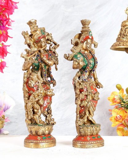 Brass Radha Krishna Statues 14 inch with meenakari - Budhshiv.com