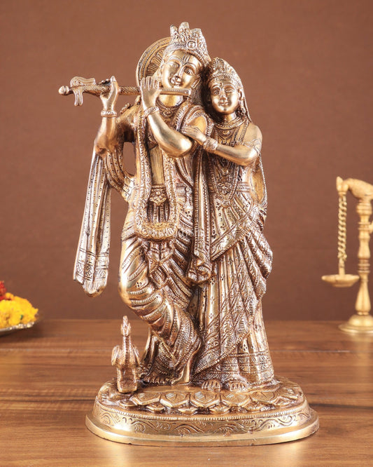 Brass Radha Krishna together Idol 12 inch - Budhshiv.com