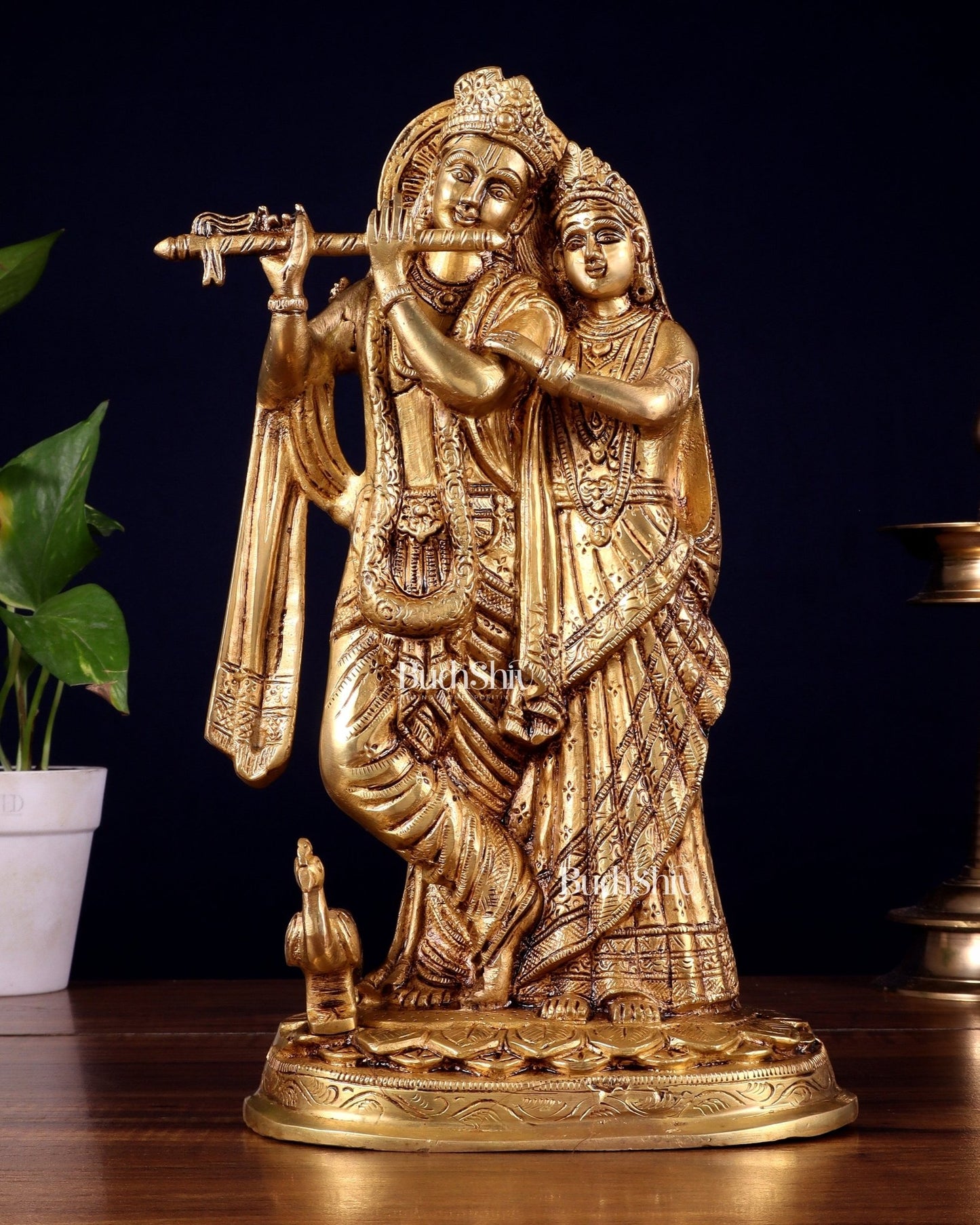 Brass Radha Krishna together Idol 12 inch - Budhshiv.com