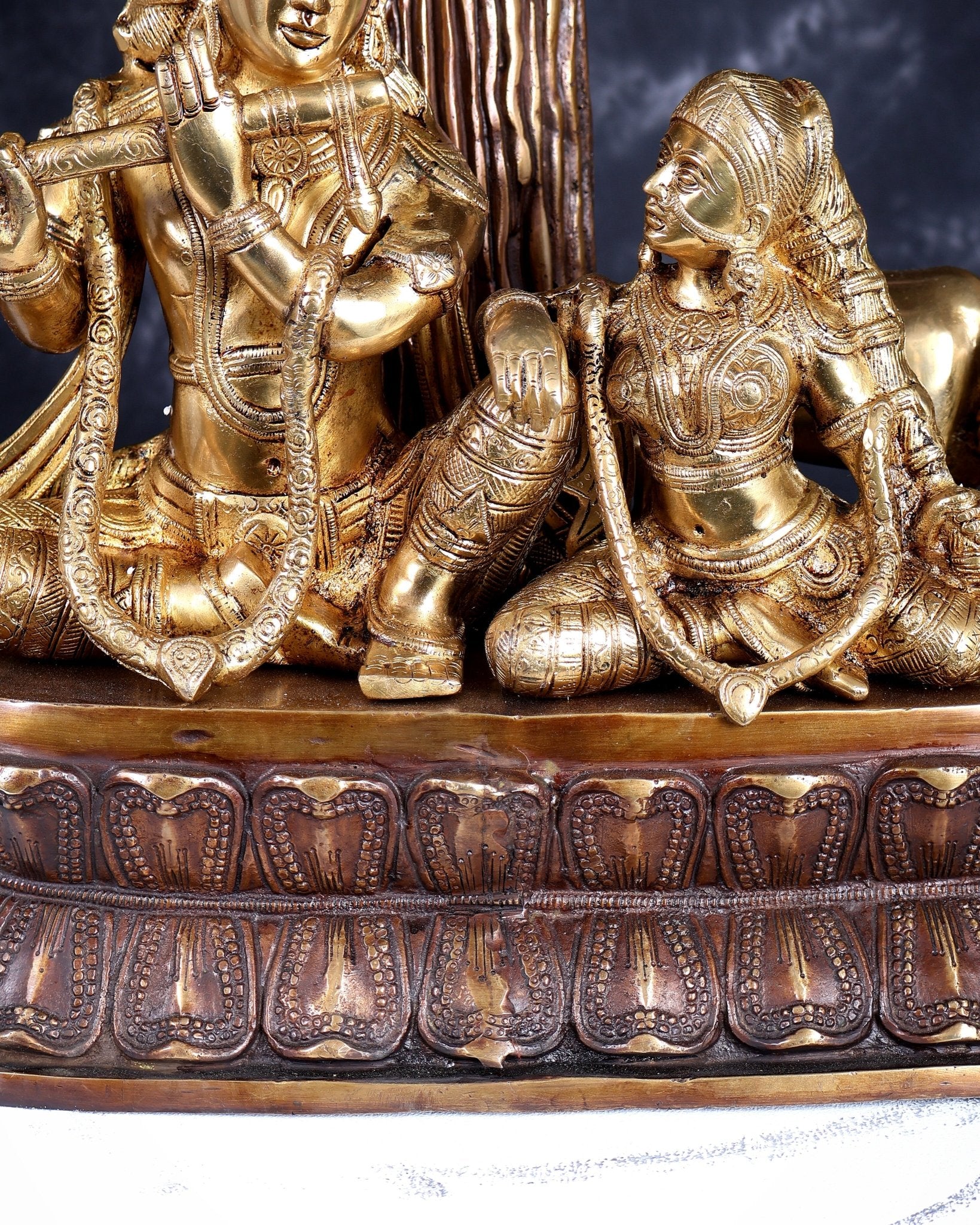 Brass Radha Krishna with Cow and Tree - 24 inch - Budhshiv.com