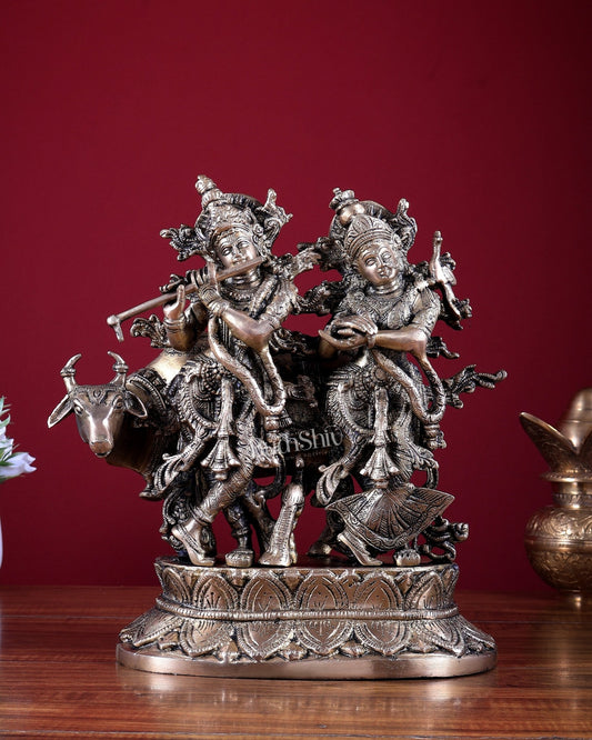 Brass Radha Krishna with Cow Idol 12 inch - Budhshiv.com