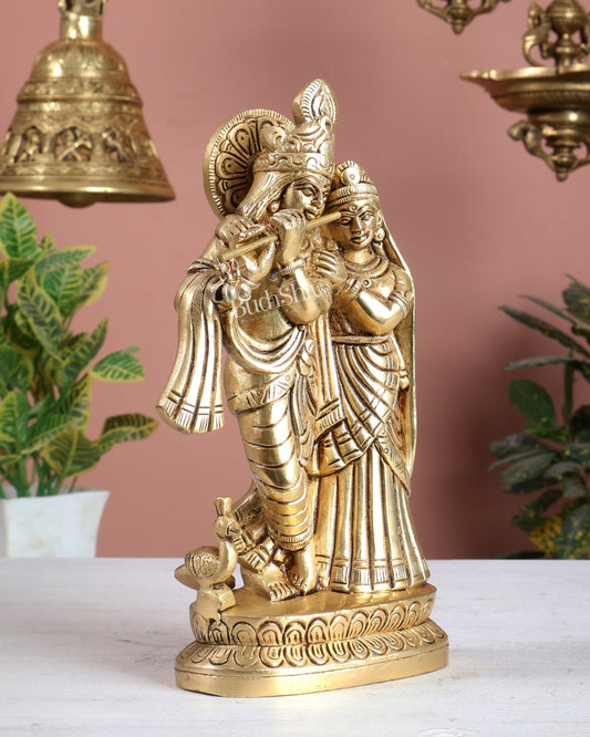 Brass Radha Krishna with Peacock Idol – Superfine Quality 8.5 inch - Budhshiv.com