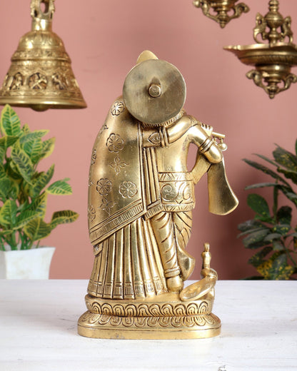 Brass Radha Krishna with Peacock Idol – Superfine Quality 8.5 inch - Budhshiv.com