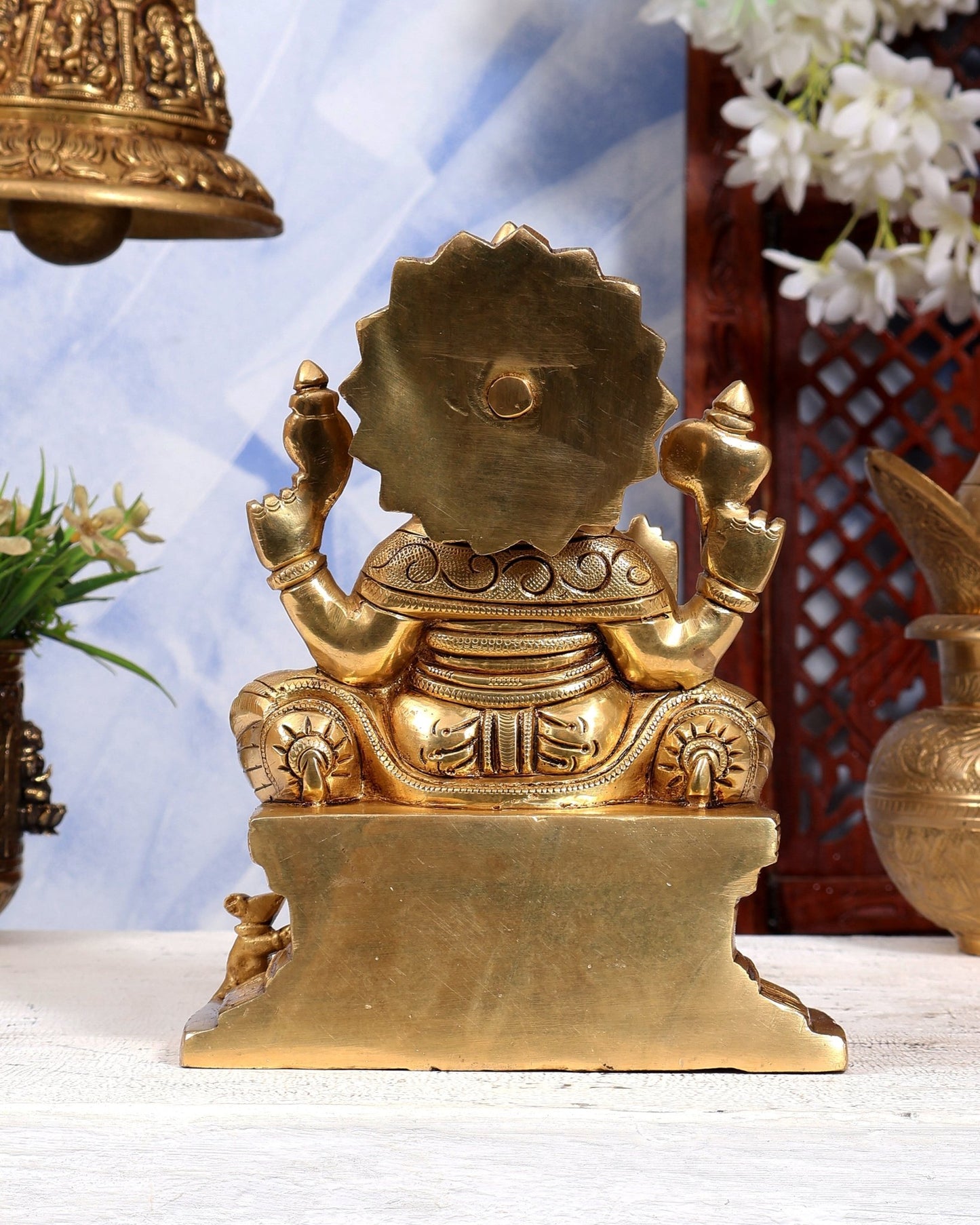 Brass Raja Ganesha on Throne Statue | Detailed Idol | Pure Brass Royal Ganesha Sculpture 8 inch - Budhshiv.com