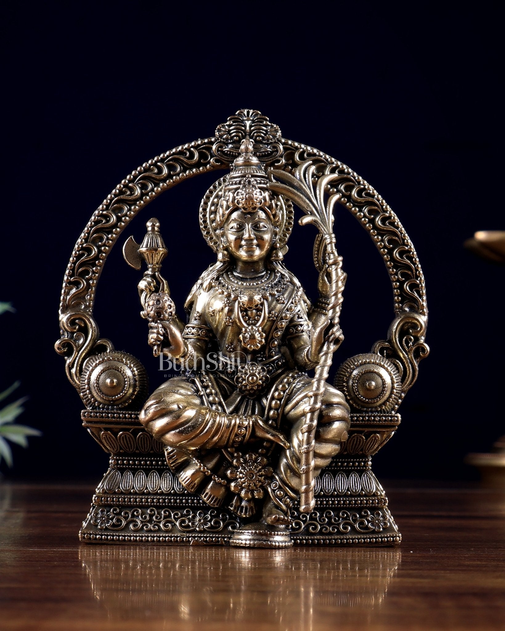 Brass Rajarajeshwari Lalita Devi Idol | Superfine Seated on Throne | 10 cm Statue - Budhshiv.com