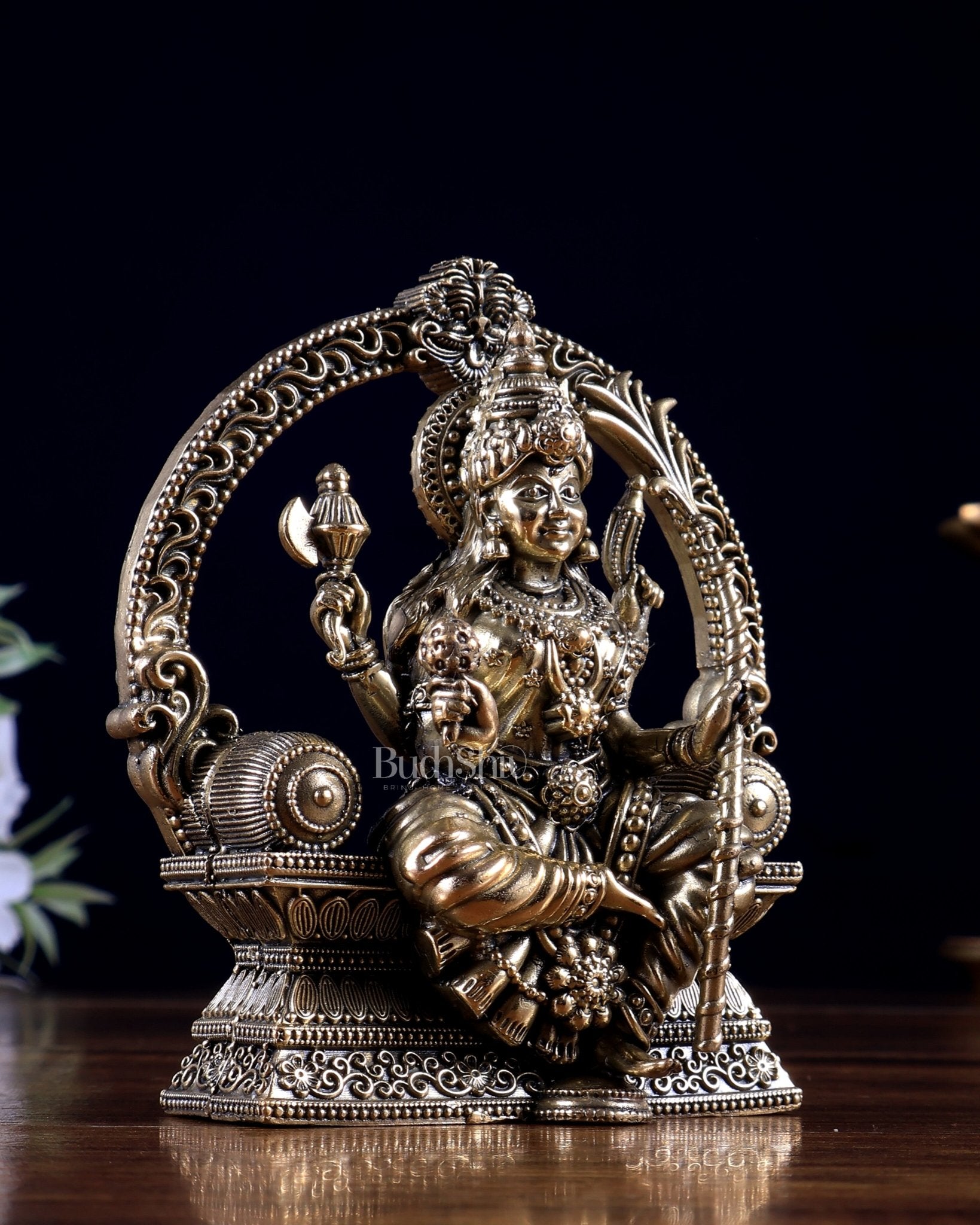 Brass Rajarajeshwari Lalita Devi Idol | Superfine Seated on Throne | 10 cm Statue - Budhshiv.com