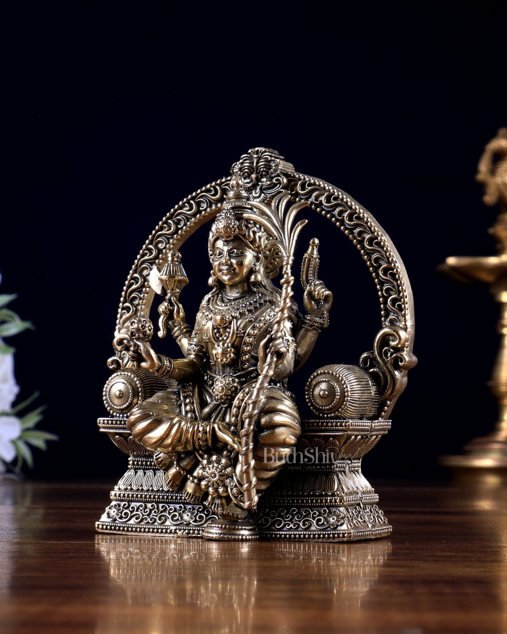Brass Rajarajeshwari Lalita Devi Idol | Superfine Seated on Throne | 10 cm Statue - Budhshiv.com