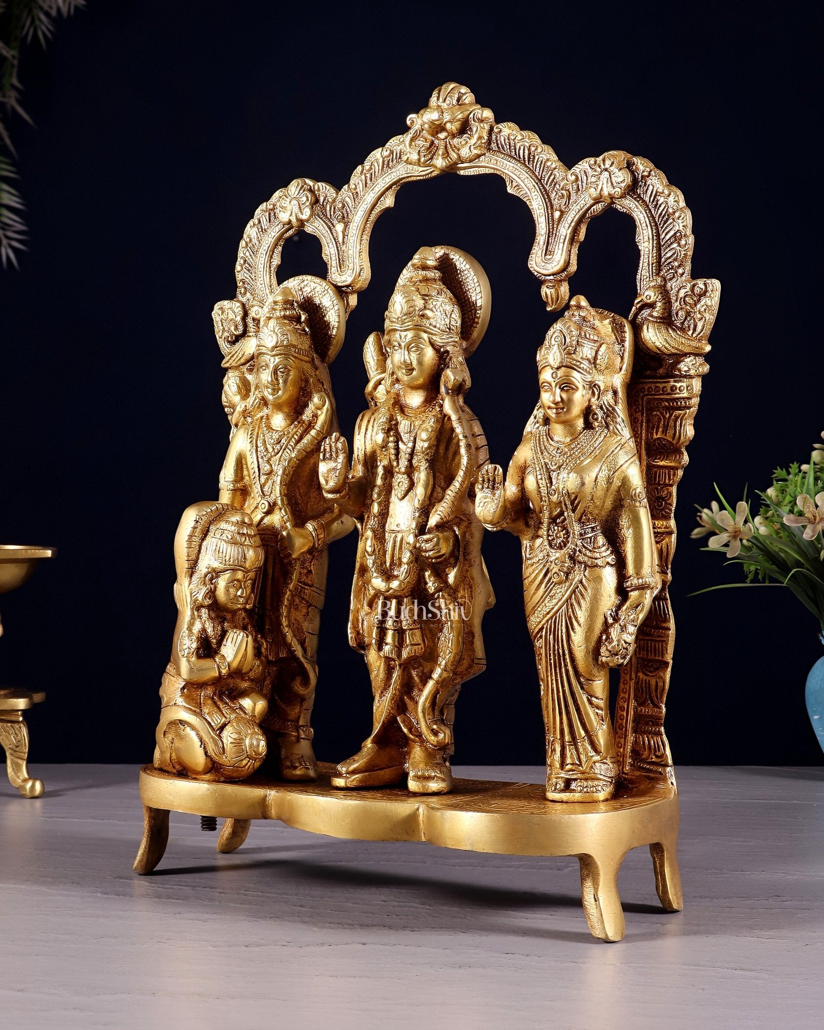 Brass Ram Darbar idol 11 Inch enhanced carvings - Budhshiv.com