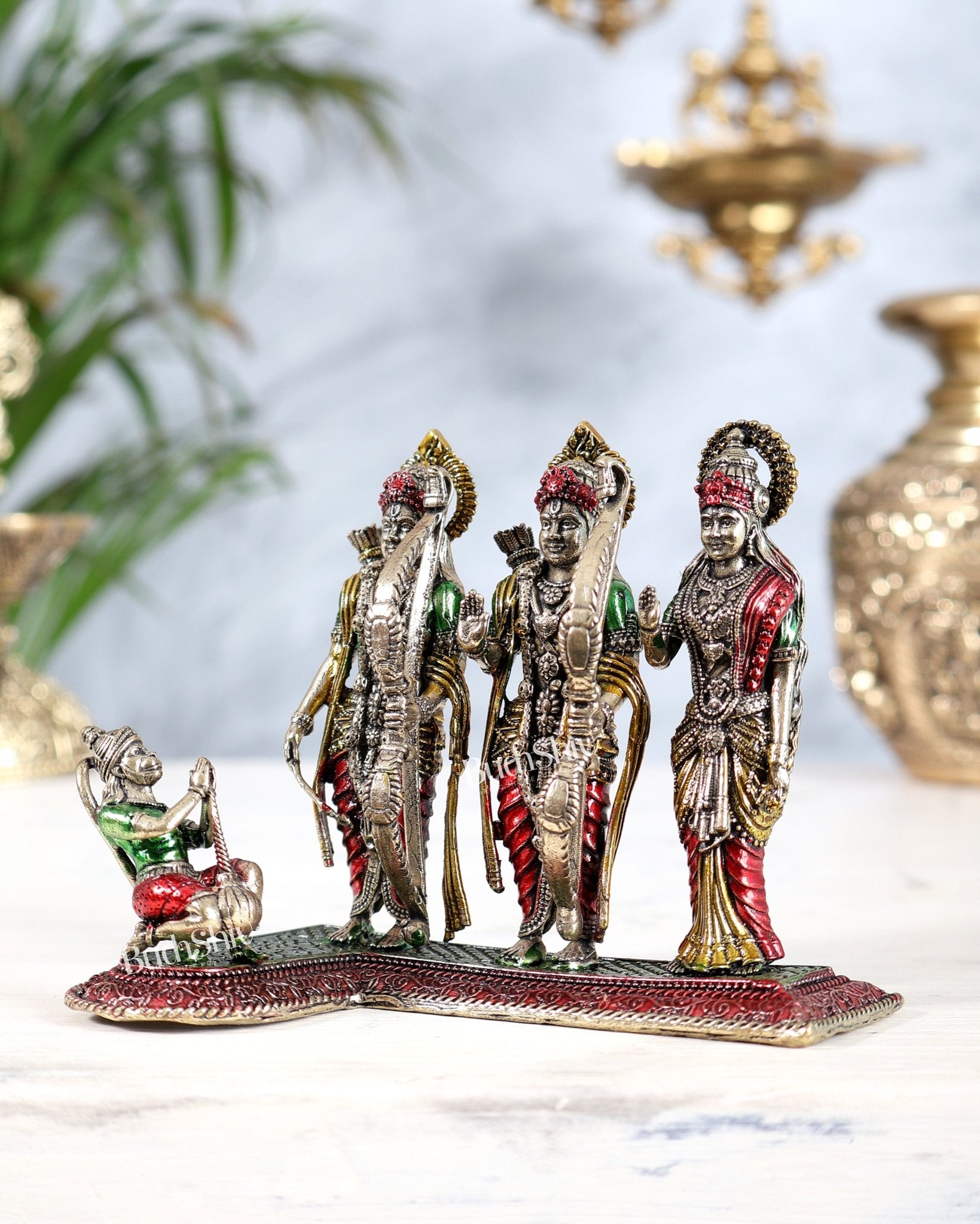Brass Ram Darbar Idol - 3" superfine hand - painted - Budhshiv.com