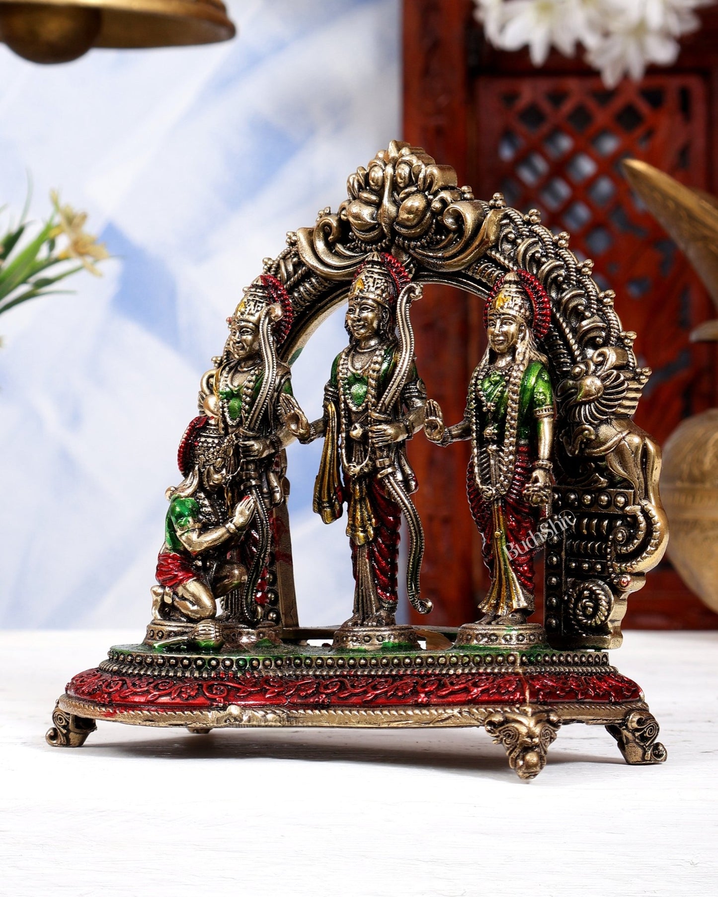 Brass Ram Darbar Idol 5 Inch handpainted - Budhshiv.com