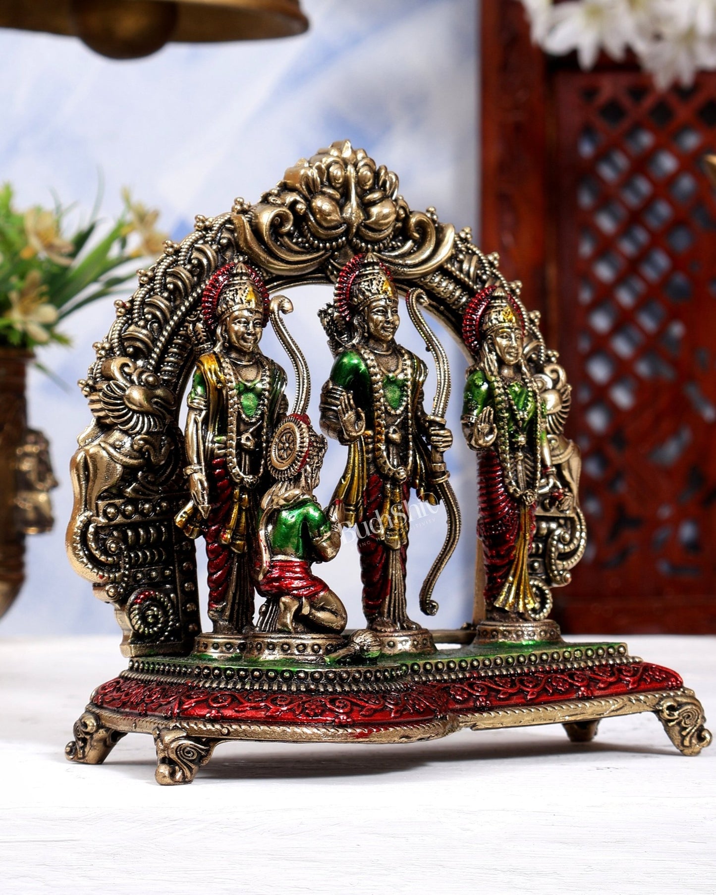 Brass Ram Darbar Idol 5 Inch handpainted - Budhshiv.com