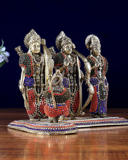 Brass Ram Darbar Idol - 6.5" Tall jewelled up - Budhshiv.com