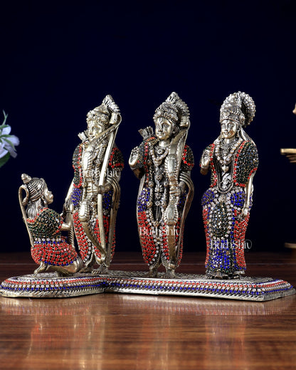 Brass Ram Darbar Idol - 6.5" Tall jewelled up - Budhshiv.com