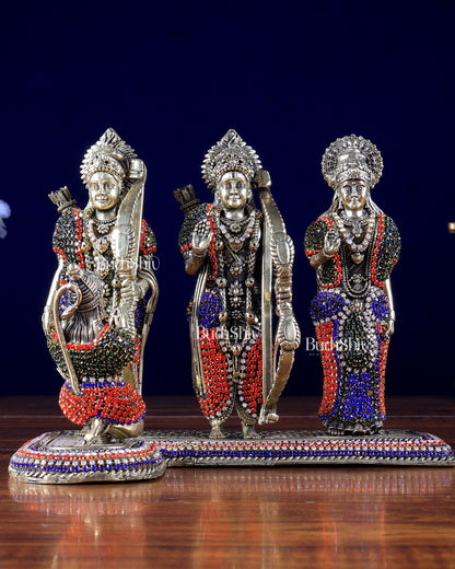 Brass Ram Darbar Idol - 6.5" Tall jewelled up - Budhshiv.com