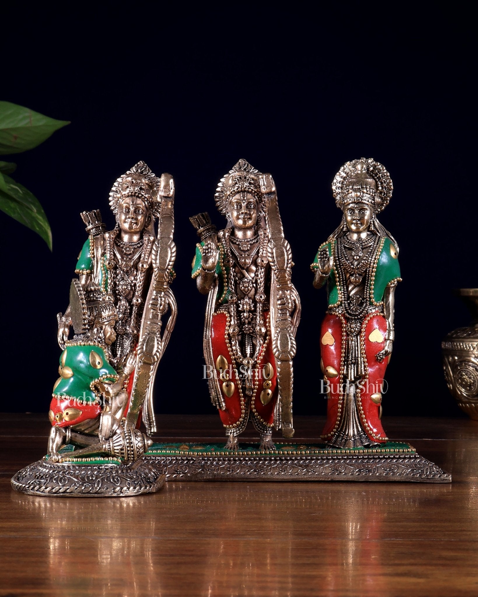 Brass Ram Darbar Idol - 6.5" Tall with meenakari - Budhshiv.com