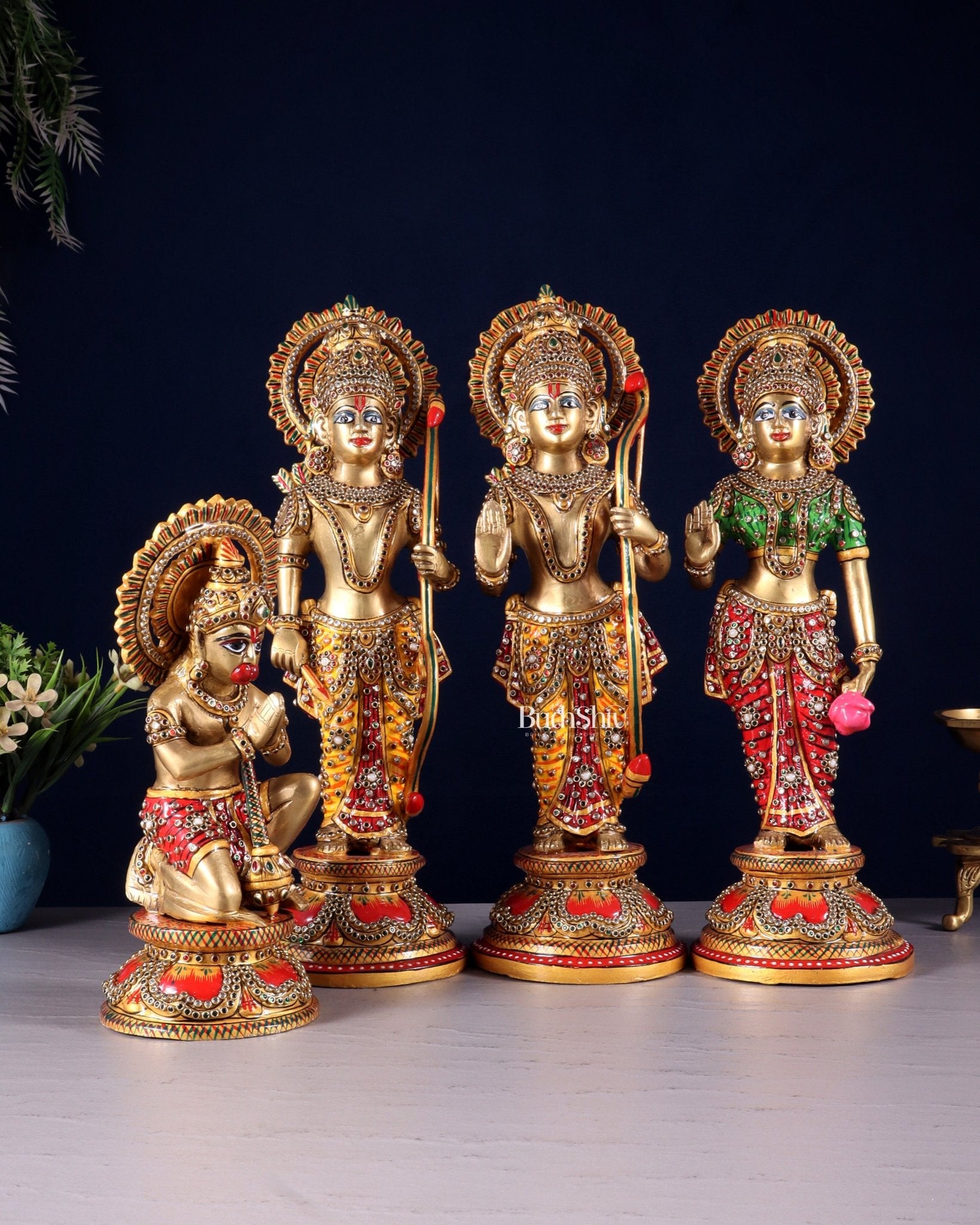 Brass Ram Darbar idols 12.5" with laakh meenakari - Budhshiv.com