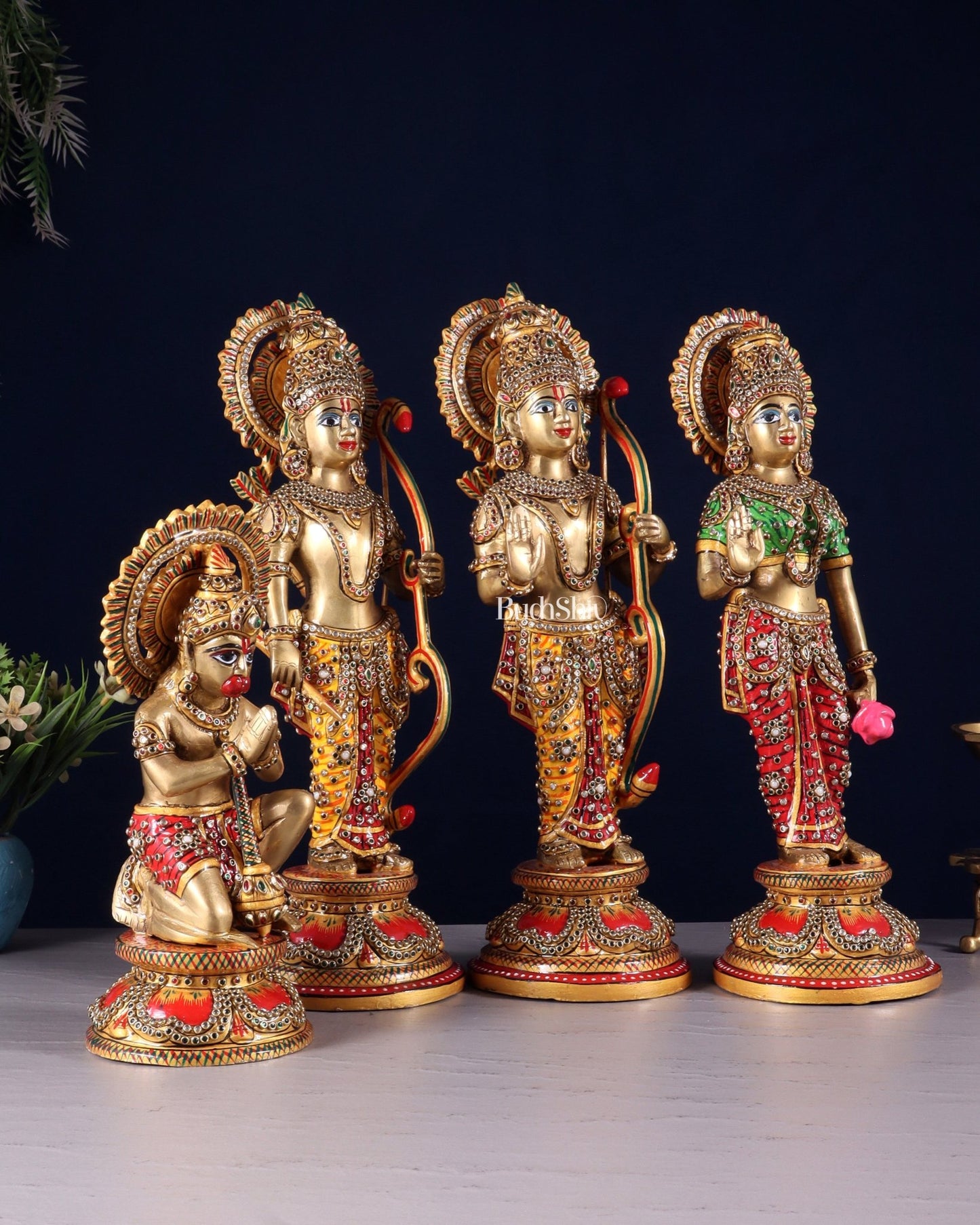 Brass Ram Darbar idols 12.5" with laakh meenakari - Budhshiv.com