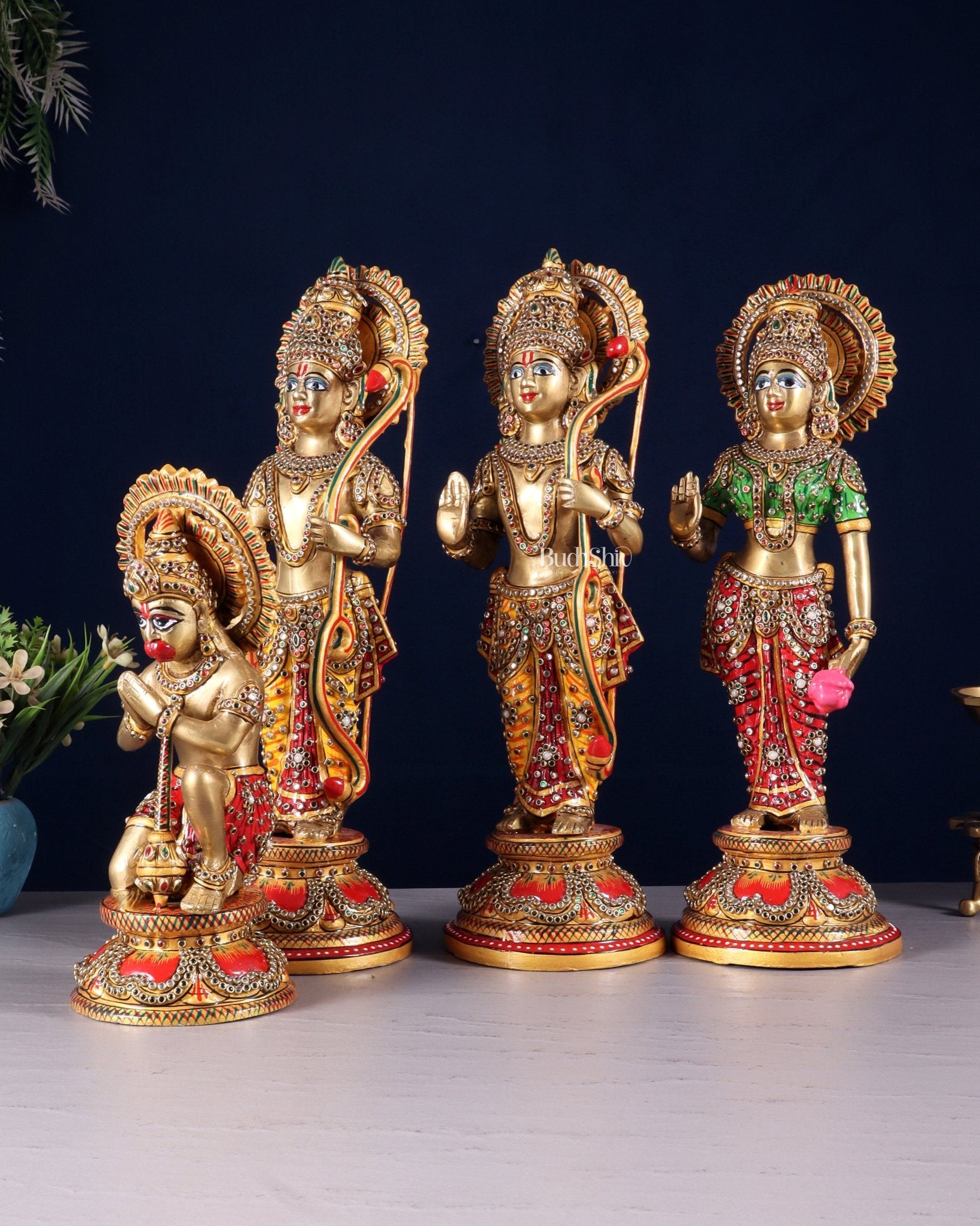 Brass Ram Darbar idols 12.5" with laakh meenakari - Budhshiv.com