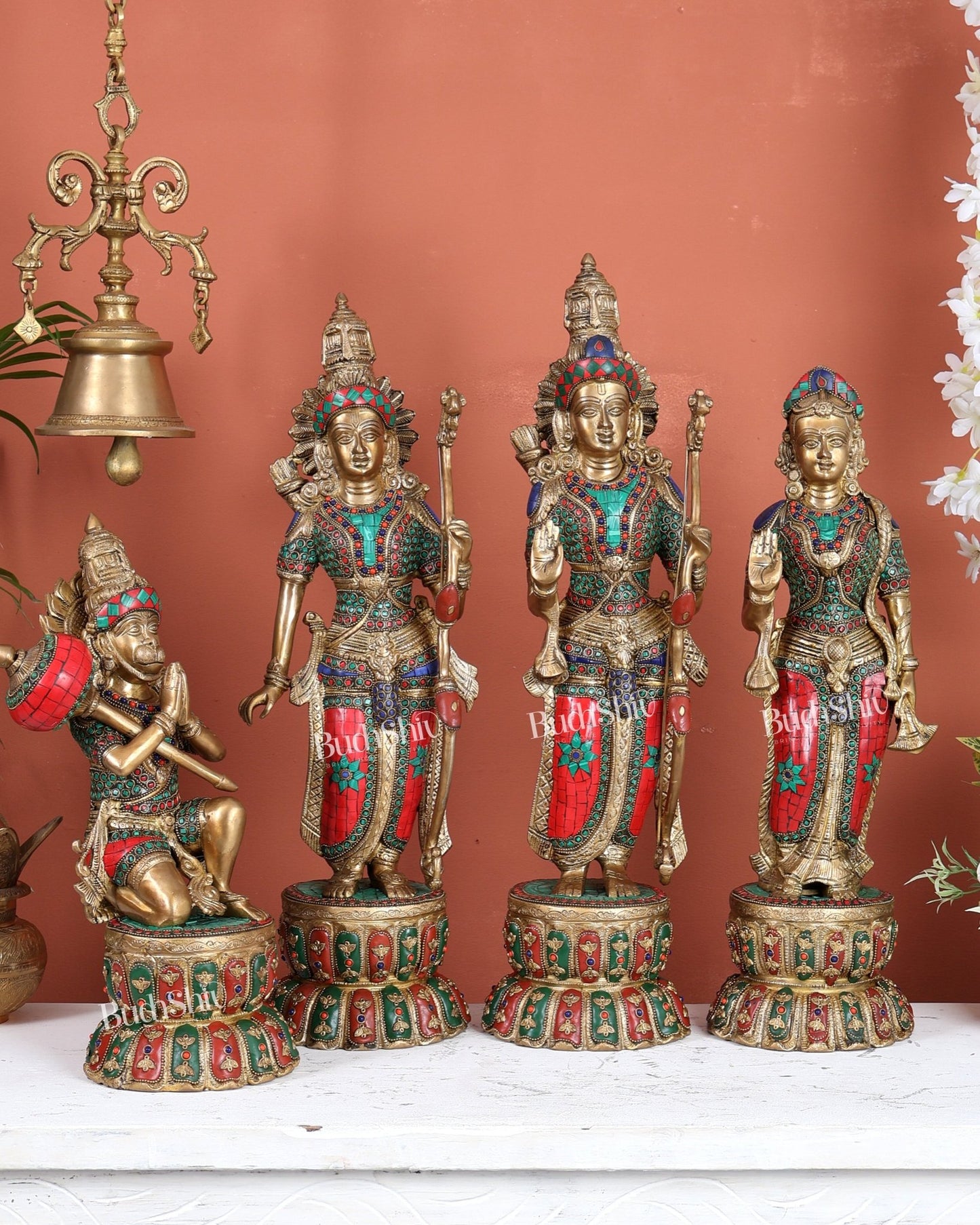 Brass Ram Darbar Idols Set meenakari Stonework 24" - Budhshiv.com
