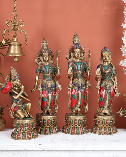 Brass Ram Darbar Idols Set meenakari Stonework 24" - Budhshiv.com