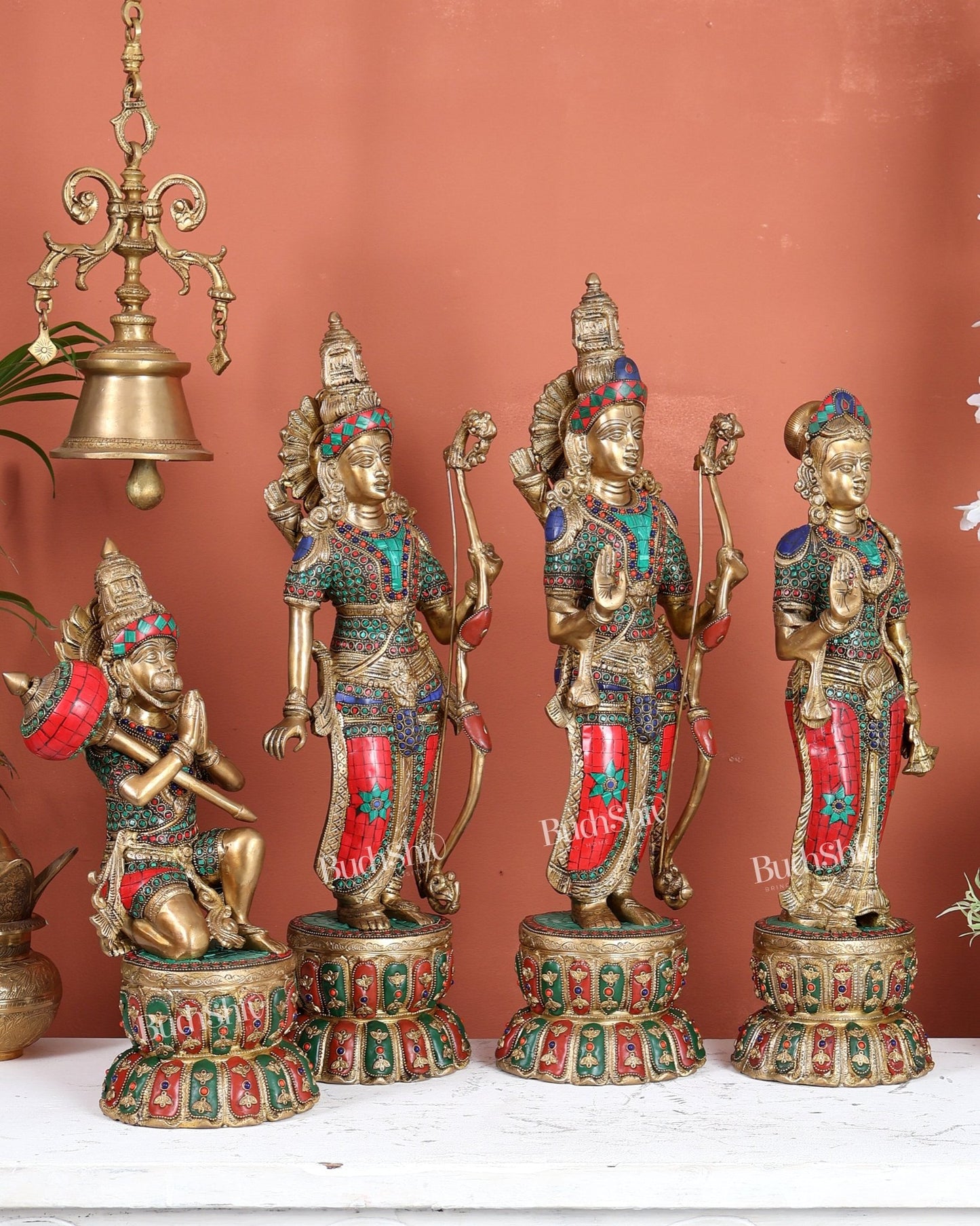 Brass Ram Darbar Idols Set meenakari Stonework 24" - Budhshiv.com