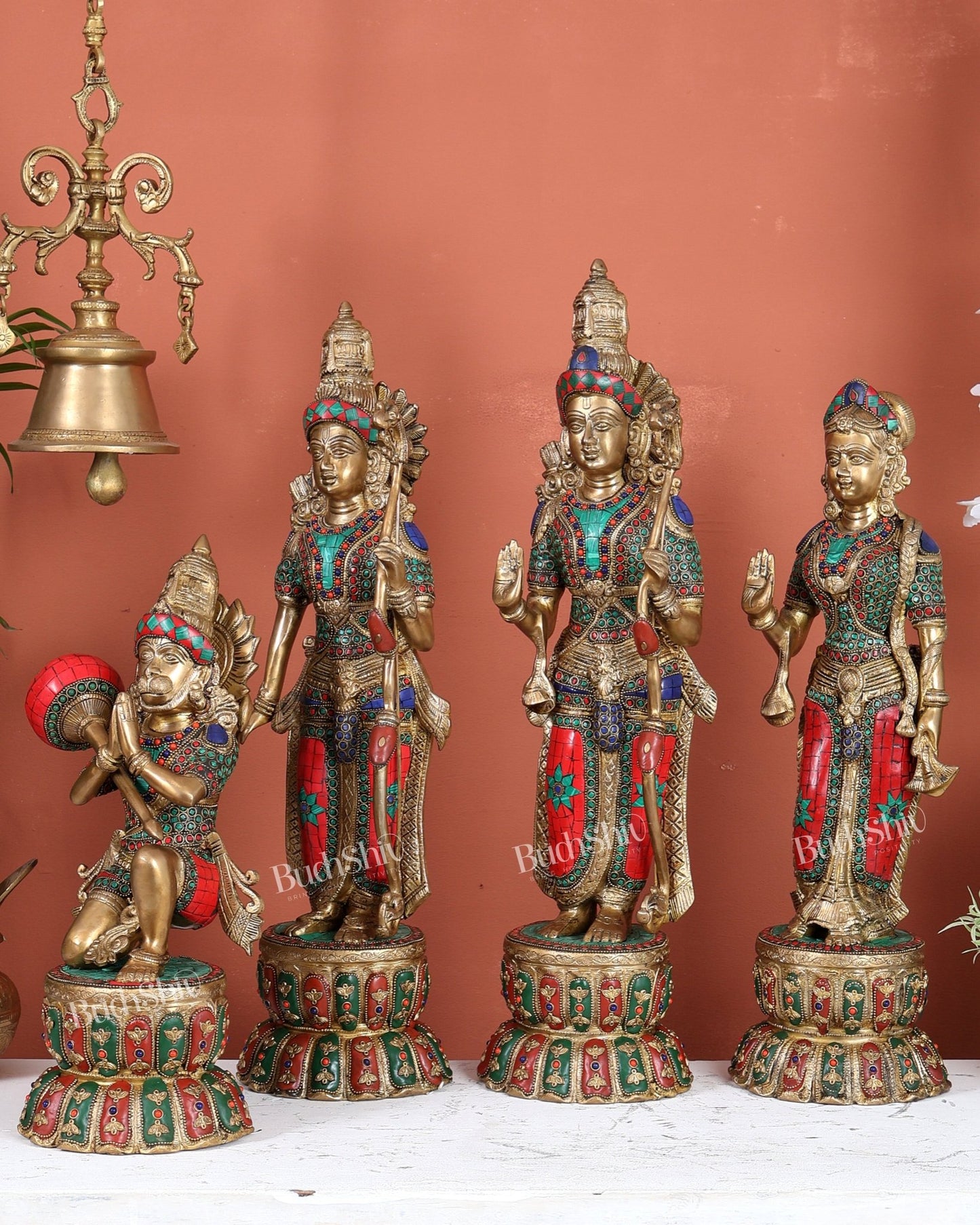 Brass Ram Darbar Idols Set meenakari Stonework 24" - Budhshiv.com