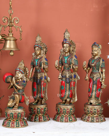 Brass Ram Darbar Idols Set meenakari Stonework 24" - Budhshiv.com