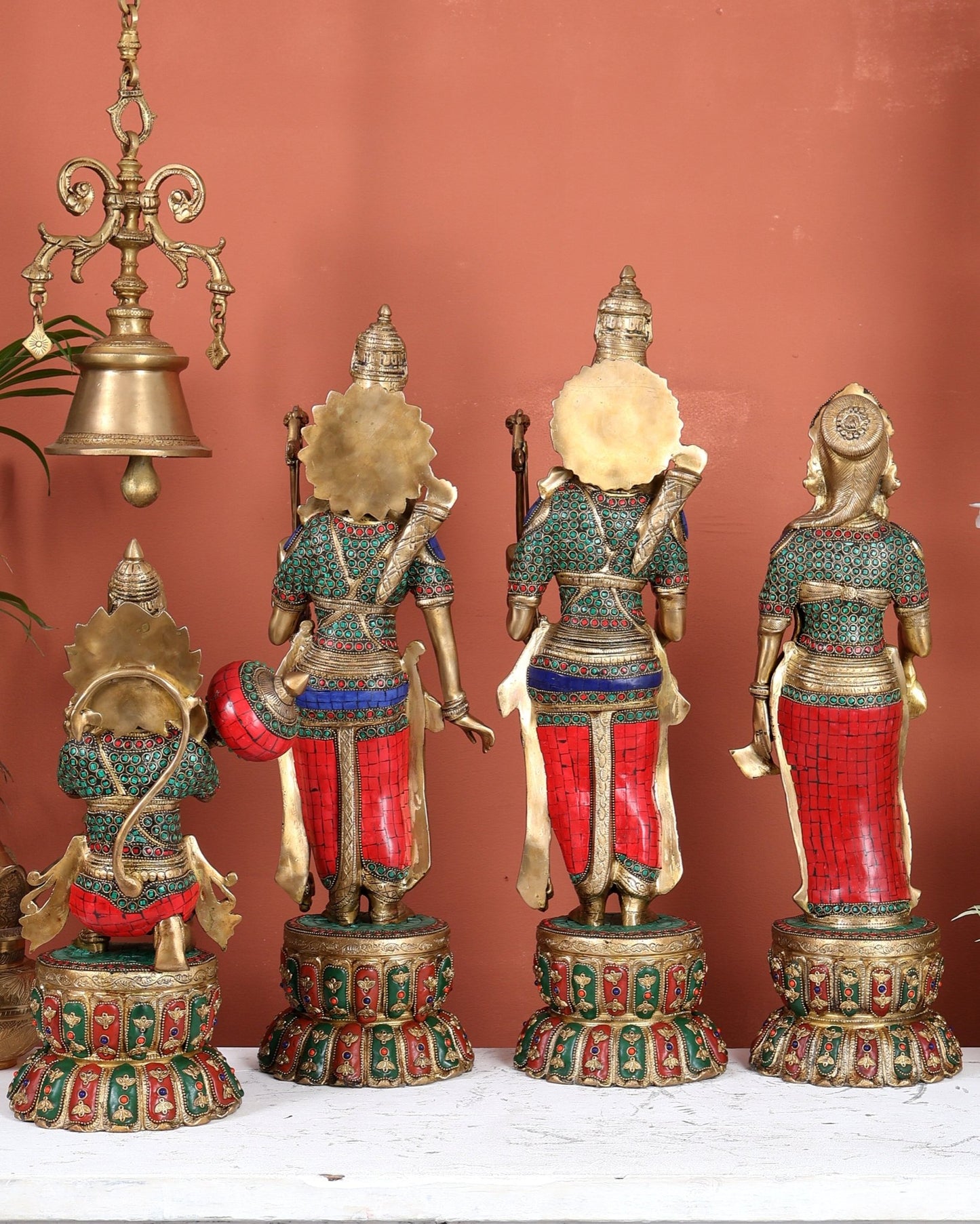 Brass Ram Darbar Idols Set meenakari Stonework 24" - Budhshiv.com