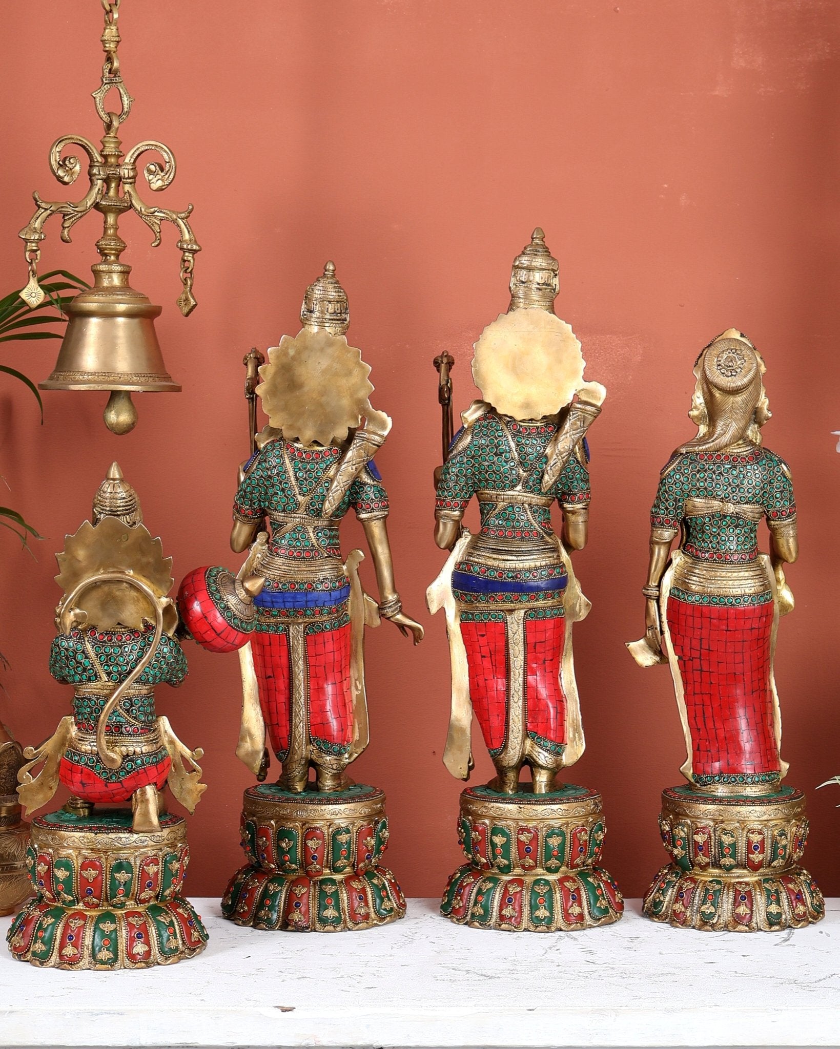 Brass Ram Darbar Idols Set meenakari Stonework 24" - Budhshiv.com
