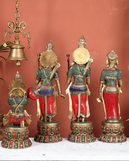 Brass Ram Darbar Idols Set meenakari Stonework 24" - Budhshiv.com
