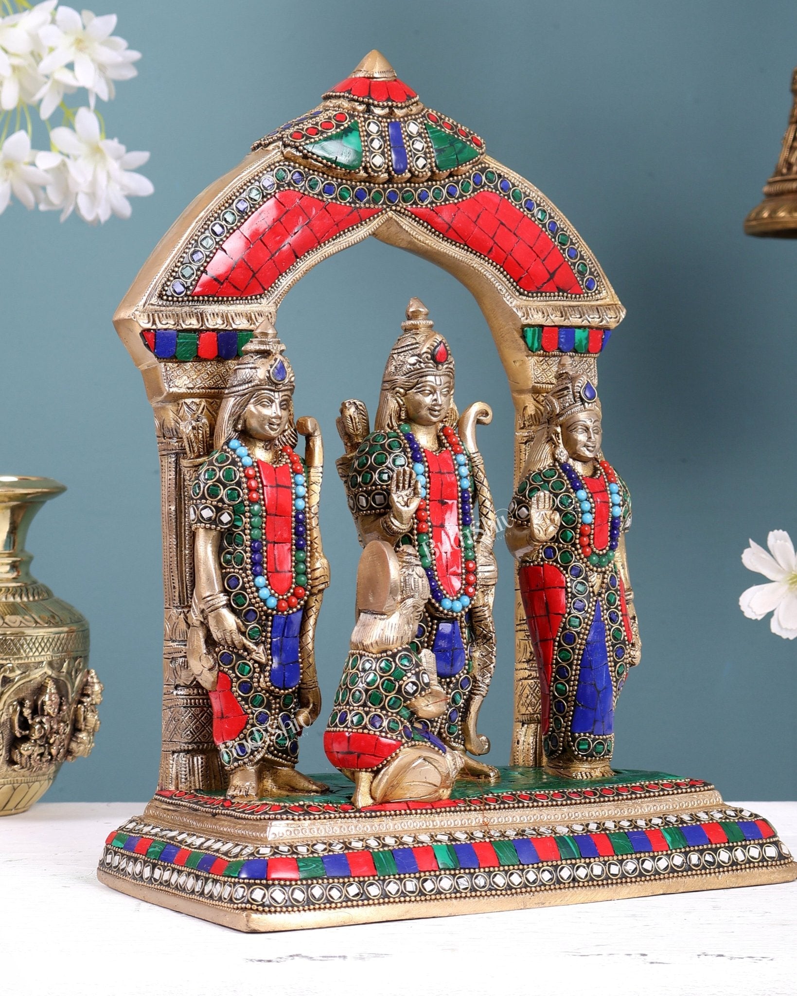 Brass Ram Darbar Statue 12 inch meenakari Stonework - Budhshiv.com