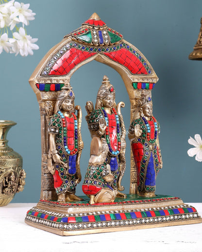 Brass Ram Darbar Statue 12 inch meenakari Stonework - Budhshiv.com