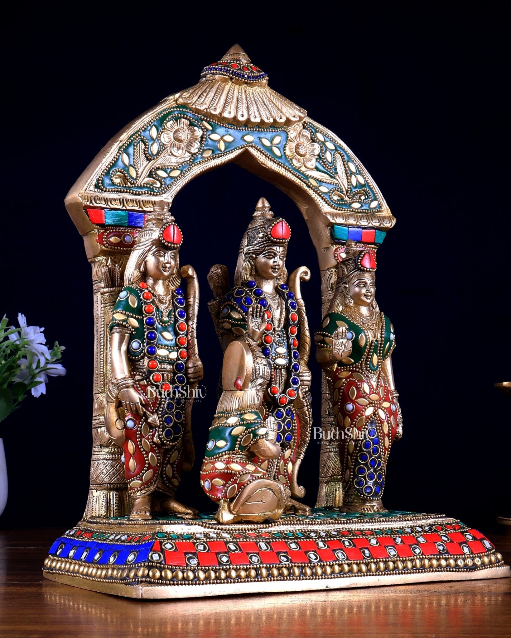 Brass Ram Darbar Statue 12 inch meenakari Stonework - Budhshiv.com