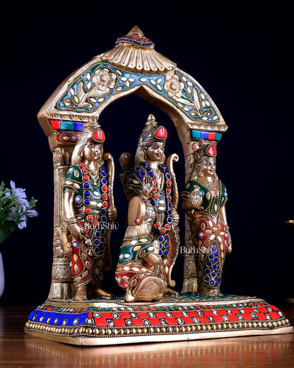 Brass Ram Darbar Statue 12 inch meenakari Stonework - Budhshiv.com