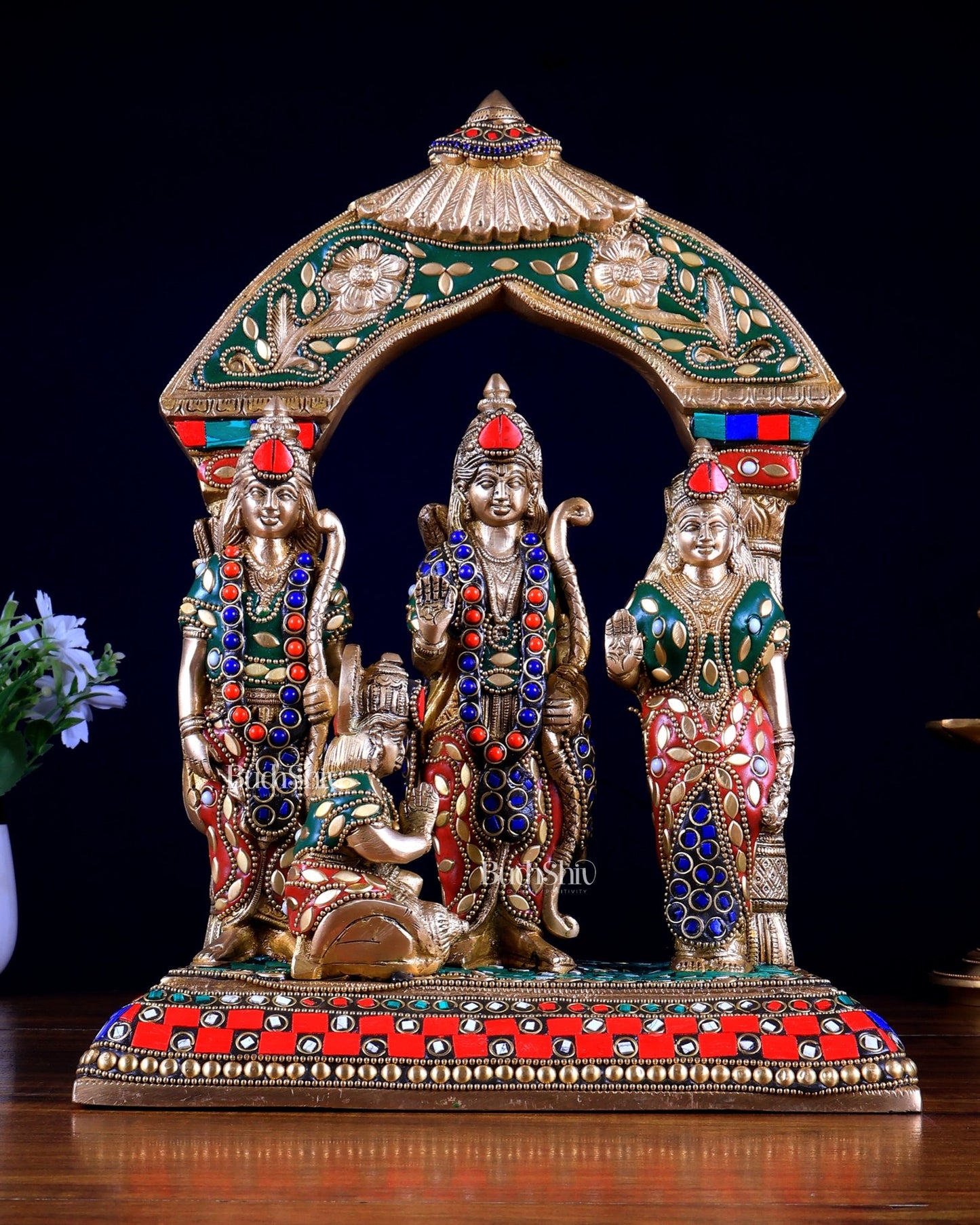 Brass Ram Darbar Statue 12 inch meenakari Stonework - Budhshiv.com