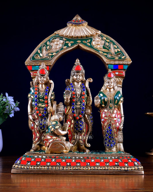 Brass Ram Darbar Statue 12 inch meenakari Stonework - Budhshiv.com