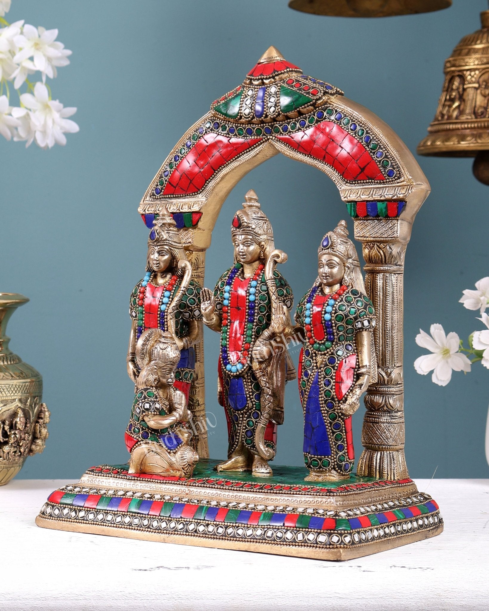 Brass Ram Darbar Statue 12 inch meenakari Stonework - Budhshiv.com