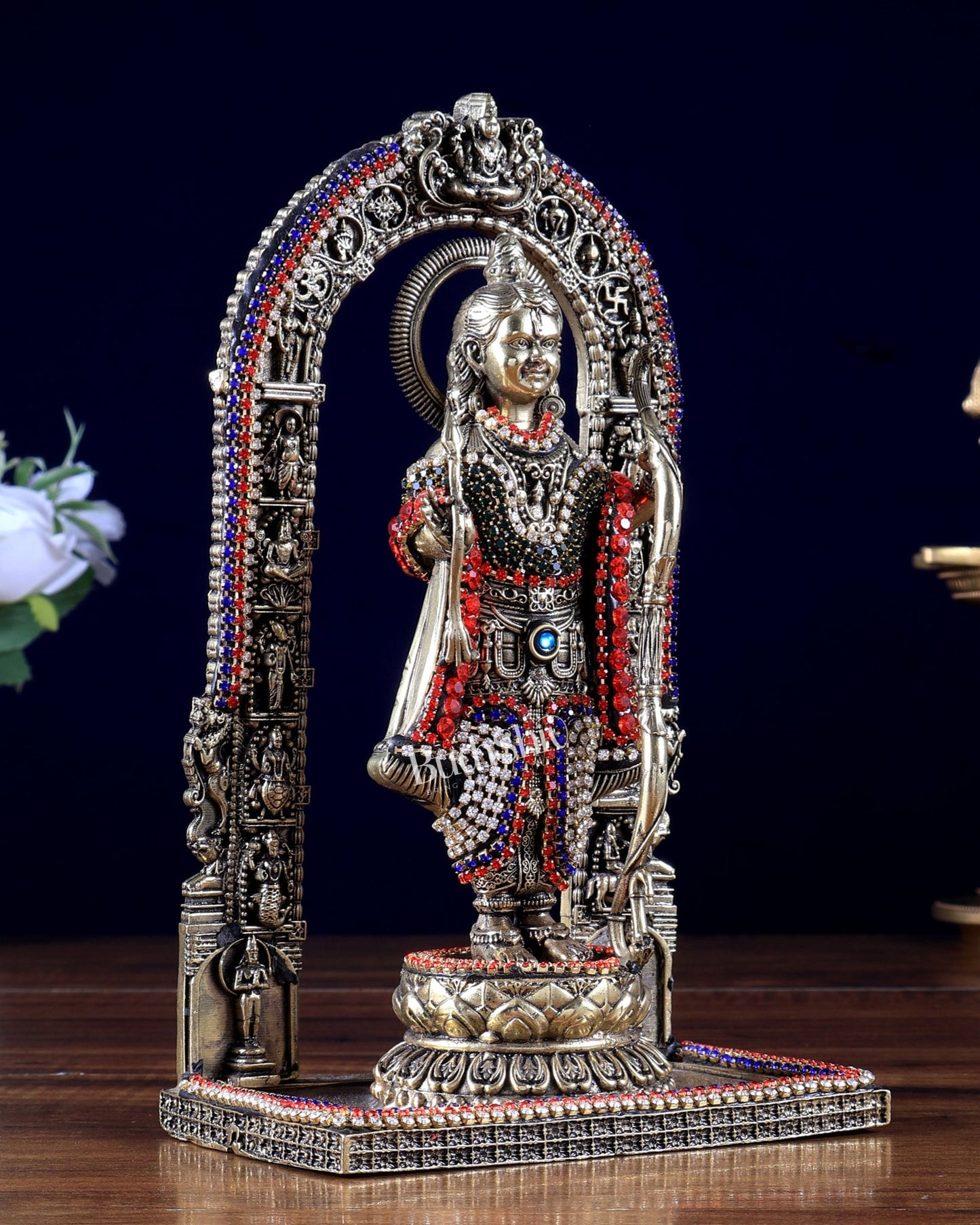Brass Ram Lalla Idol , 8" Tall jewelled up - Budhshiv.com