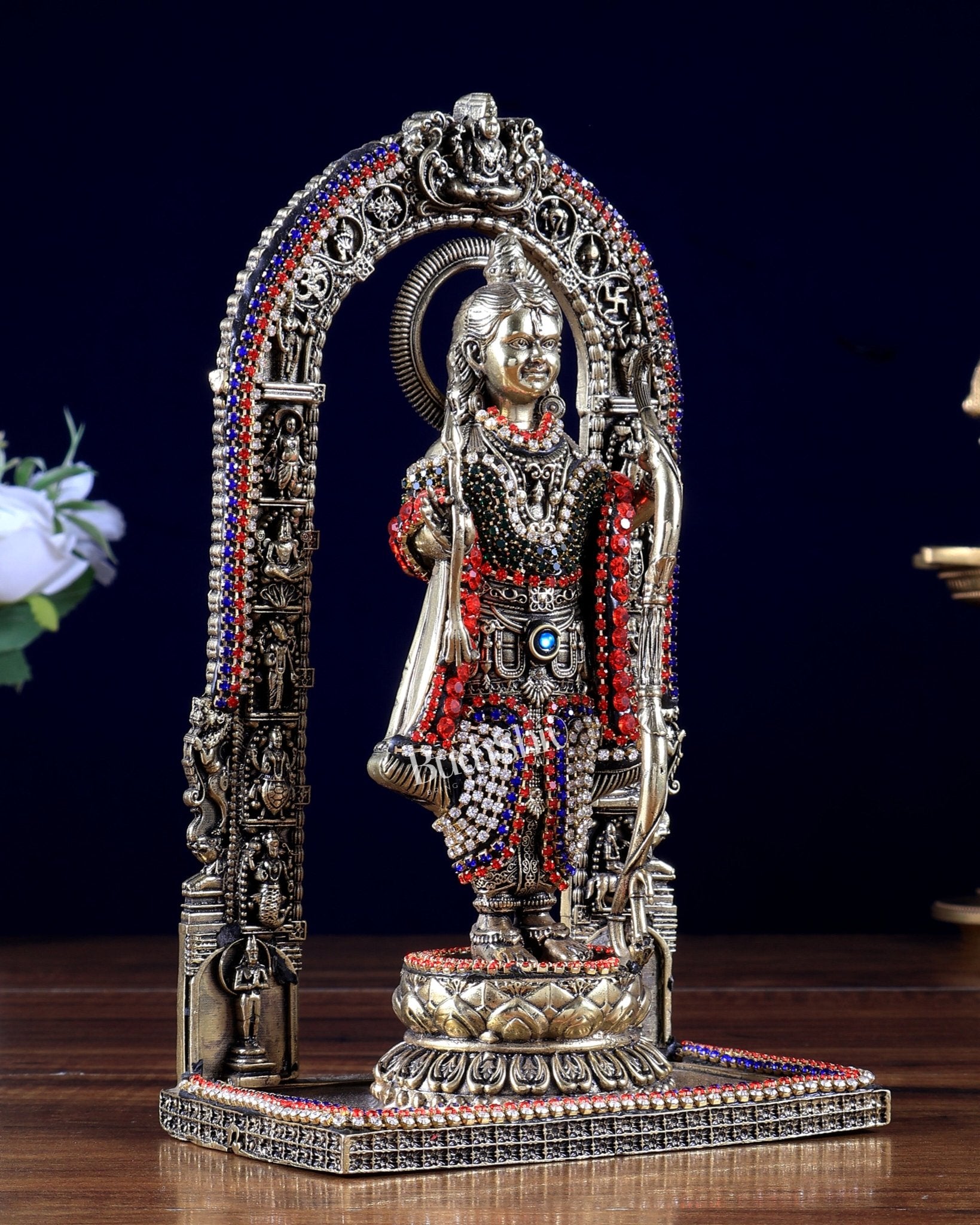 Brass Ram Lalla Idol , 8" Tall jewelled up - Budhshiv.com