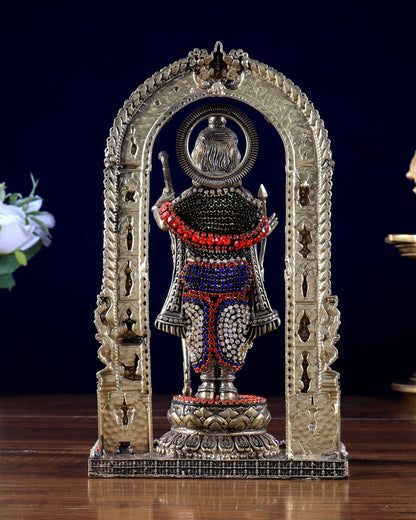 Brass Ram Lalla Idol , 8" Tall jewelled up - Budhshiv.com